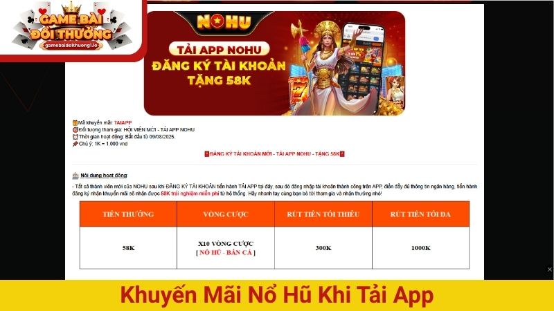Khuyến mãi Nổ Hũ khi tải app