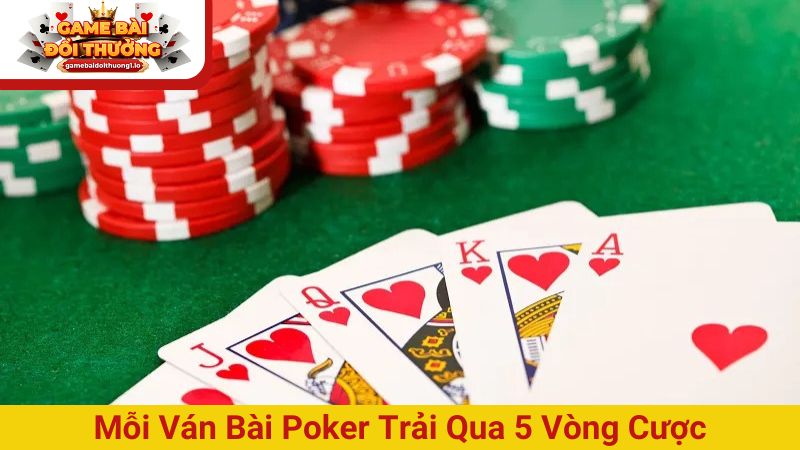 Mỗi ván bài poker sẽ trải qua 5 ván vòng cược cơ bản